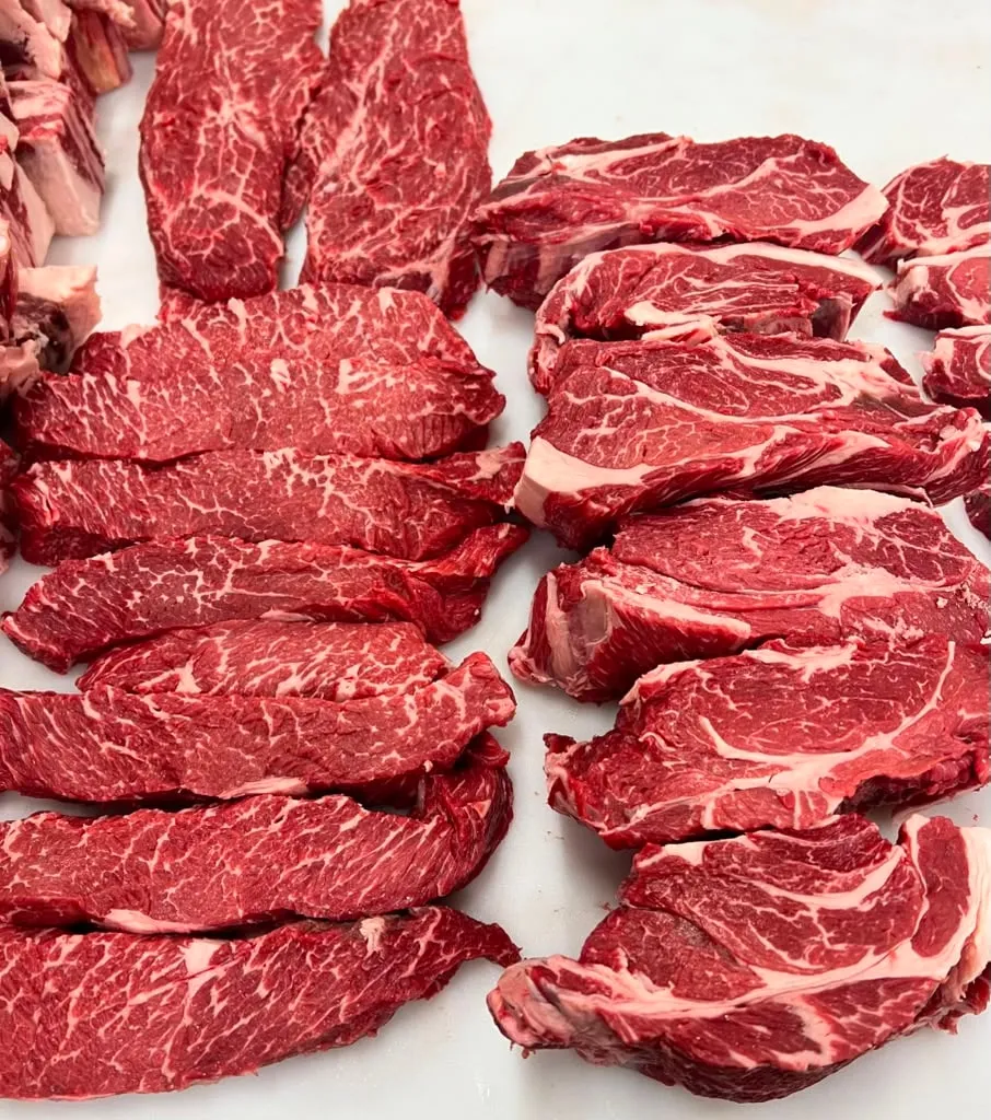 A spread of fresh steaks